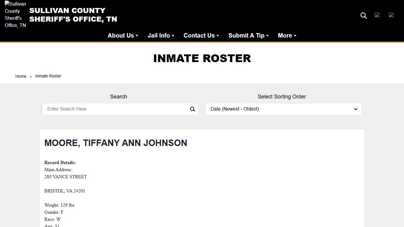 Inmate Roster | Sullivan County Sheriff's Office, TN